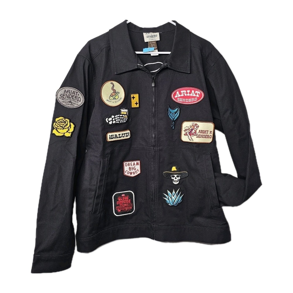 NEW Ariat X Sendero Stockton Jacket Mens Large Black Zip Front Patches Pockets - Picture 1 of 9